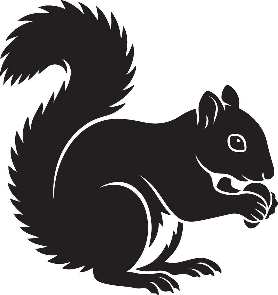 Squirrel holding nut silhouette illustration, Cute animal pose for nature graphic vector