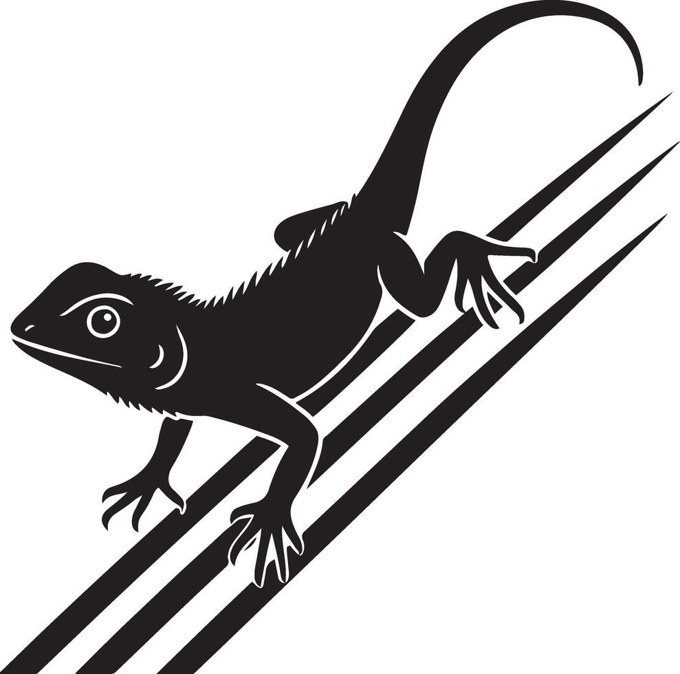 Lizard climbing silhouette decorative graphic, Reptile in motion minimal line art vector