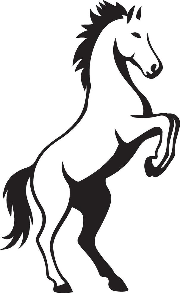Rearing horse bold silhouette black and white, Powerful horse standing graphic art vector