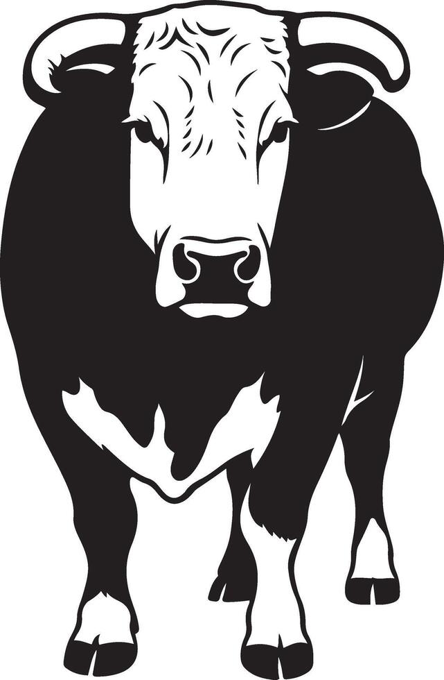 Majestic bull illustration black and white, Farm animal bold silhouette design vector