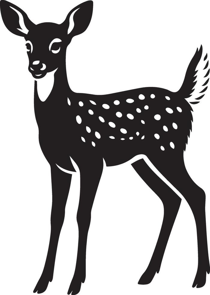 Spotted fawn black and white silhouette, Baby deer elegant wildlife design vector