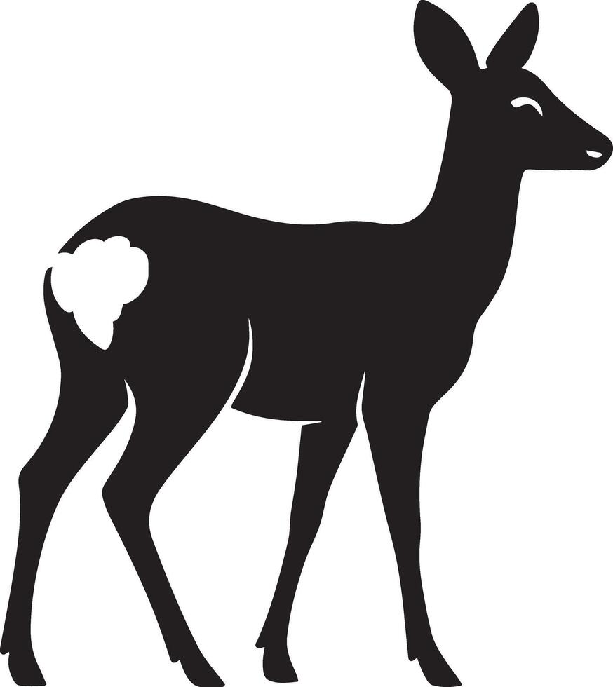 Female deer silhouette simple black, Graceful doe standing in profile view vector