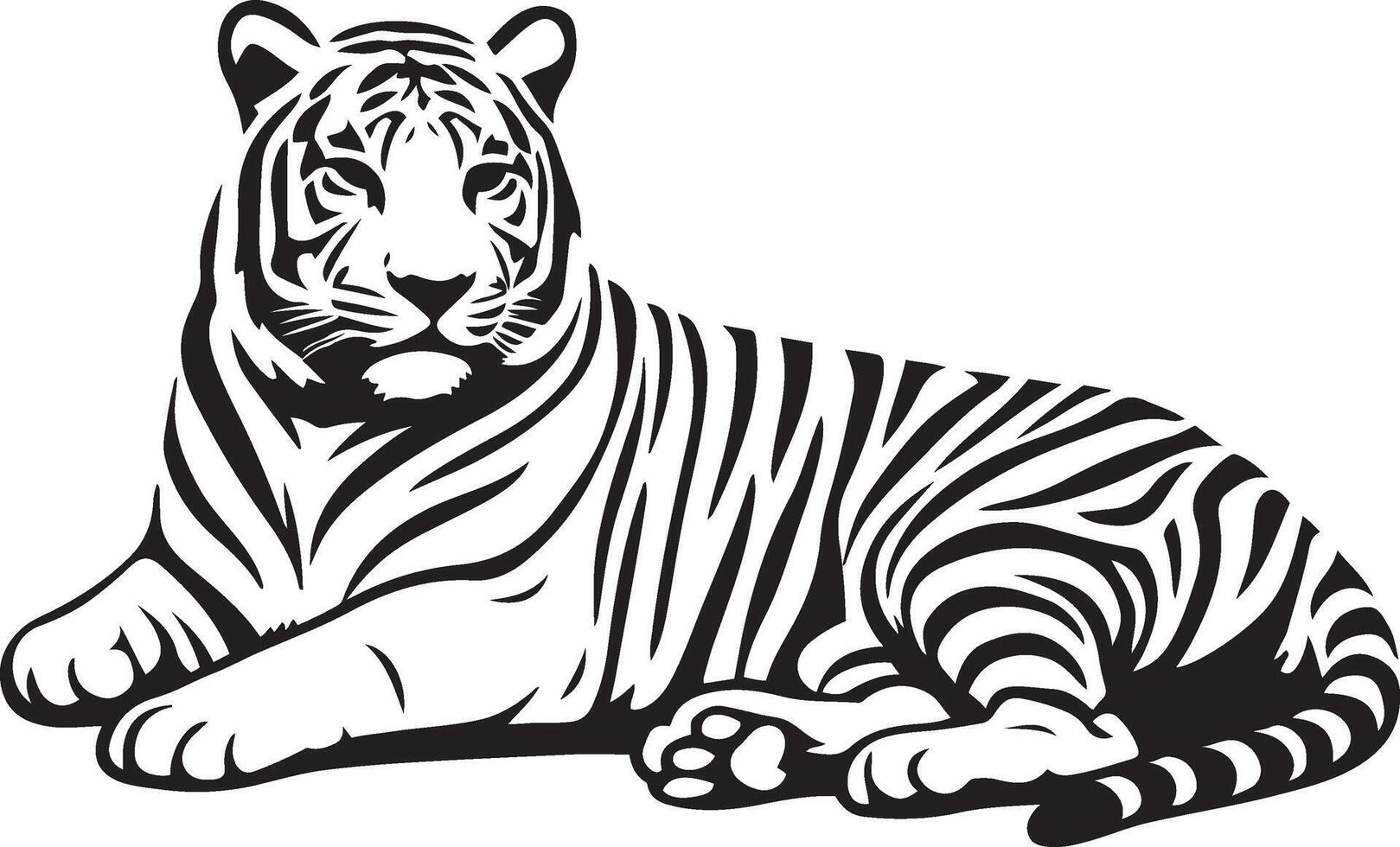 Tiger black and white silhouette elegant look, Wild feline simple bold sketch vector