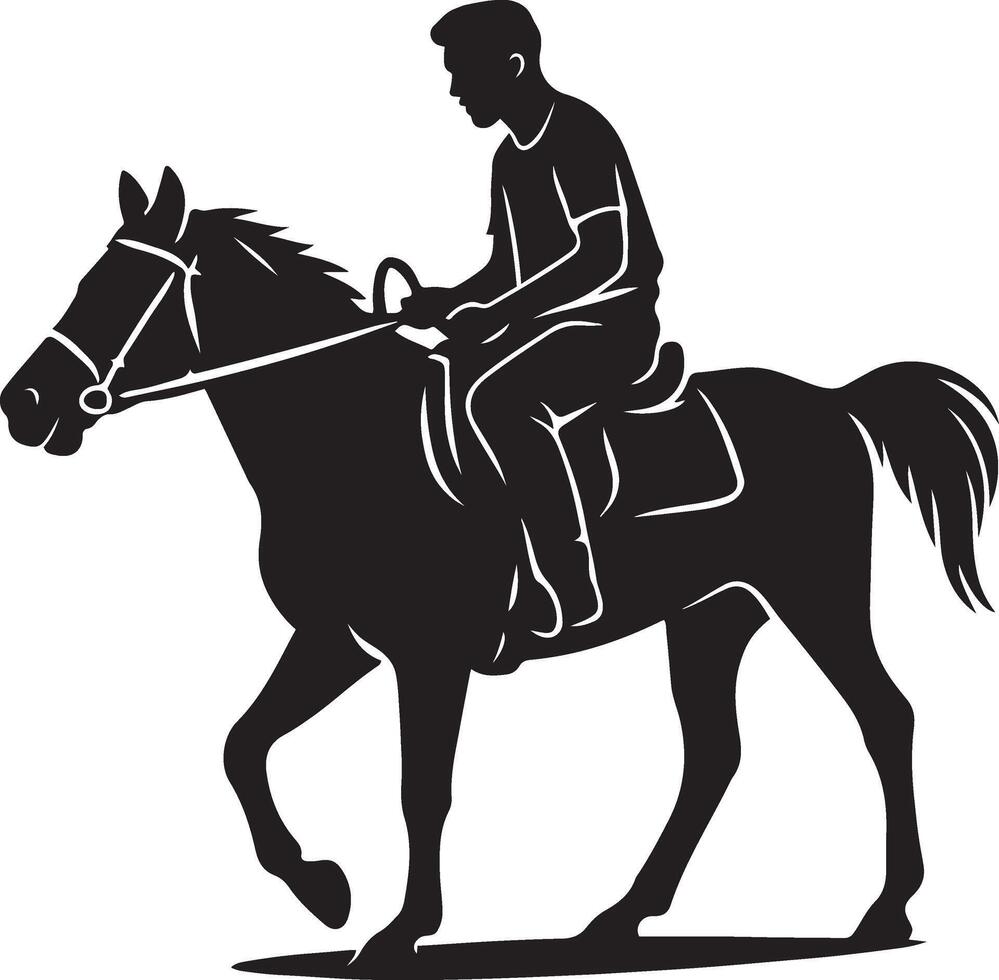 Man riding horse silhouette artwork, Equestrian figure black and white sketch vector