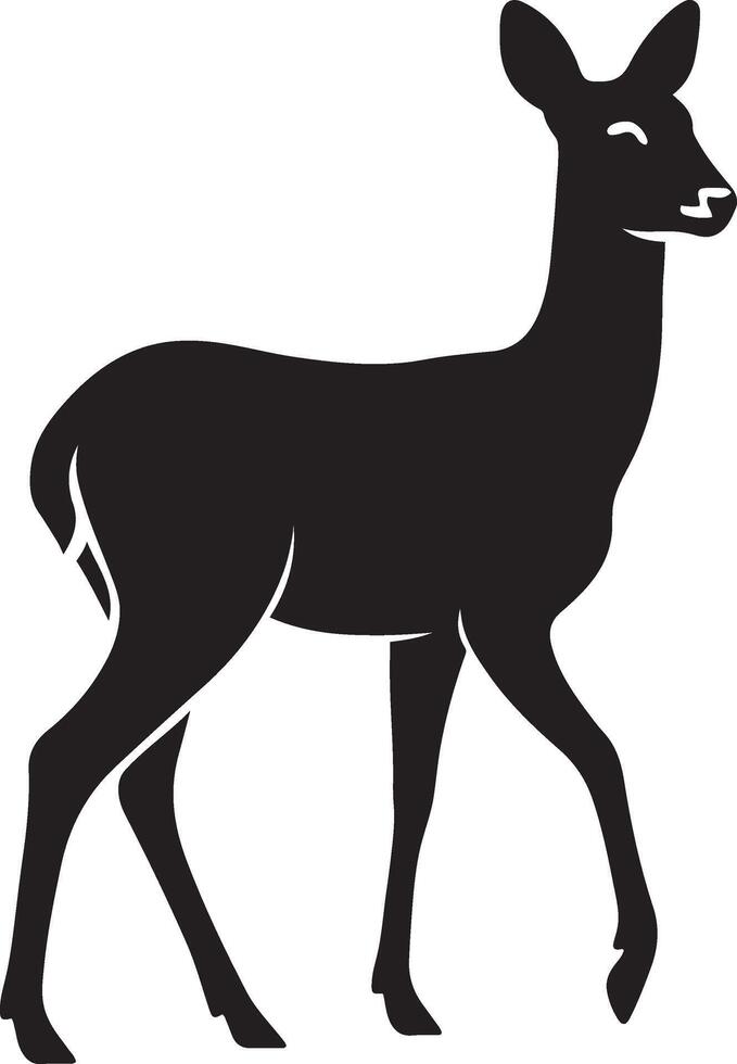 Doe deer simple black silhouette, Elegant forest animal in outline style vector