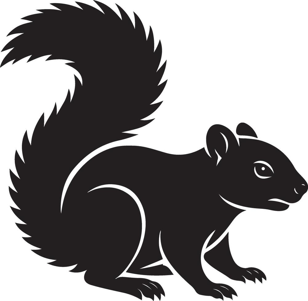 Squirrel silhouette clean minimal design, Forest animal standing in black vector
