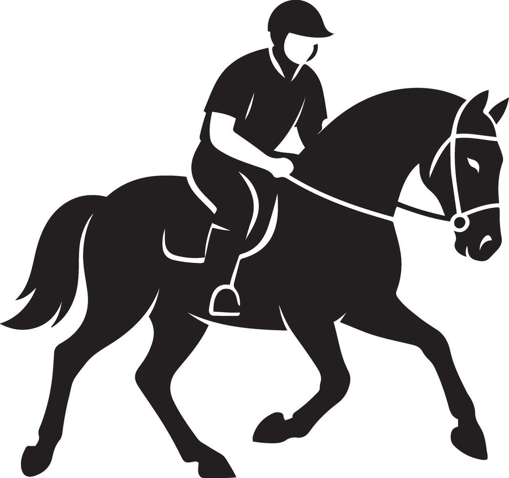 Jockey riding horse silhouette illustration, Horse and rider in motion black style vector