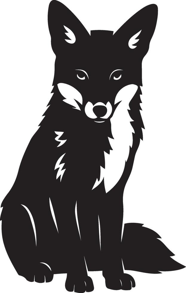 Sitting fox simple silhouette illustration, Calm fox black shape minimal design vector