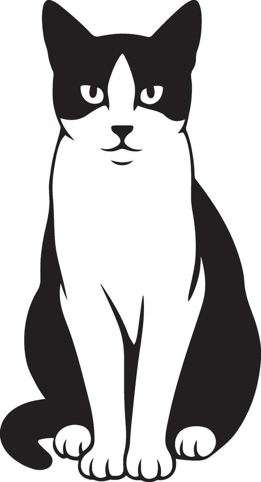 Cat sitting black and white drawing, Calm cat in resting pose artwork vector