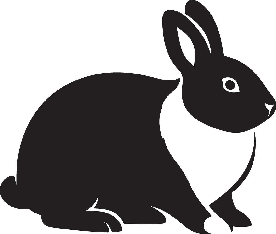 Rabbit silhouette black and white design, Bunny outline minimal style drawing vector