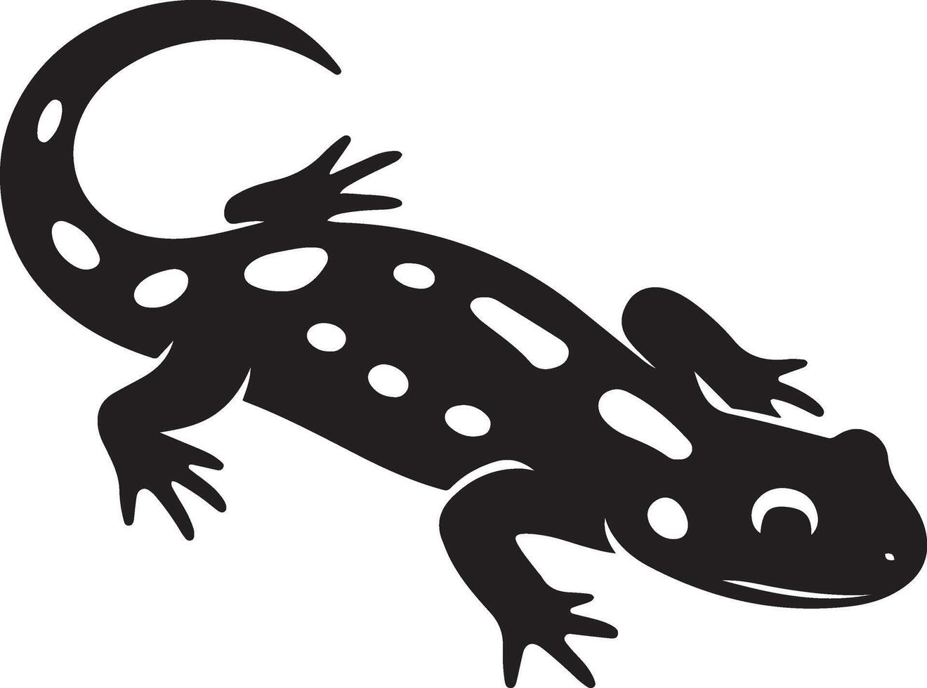 Spotted lizard silhouette black and white, Reptile drawing simple clean style vector