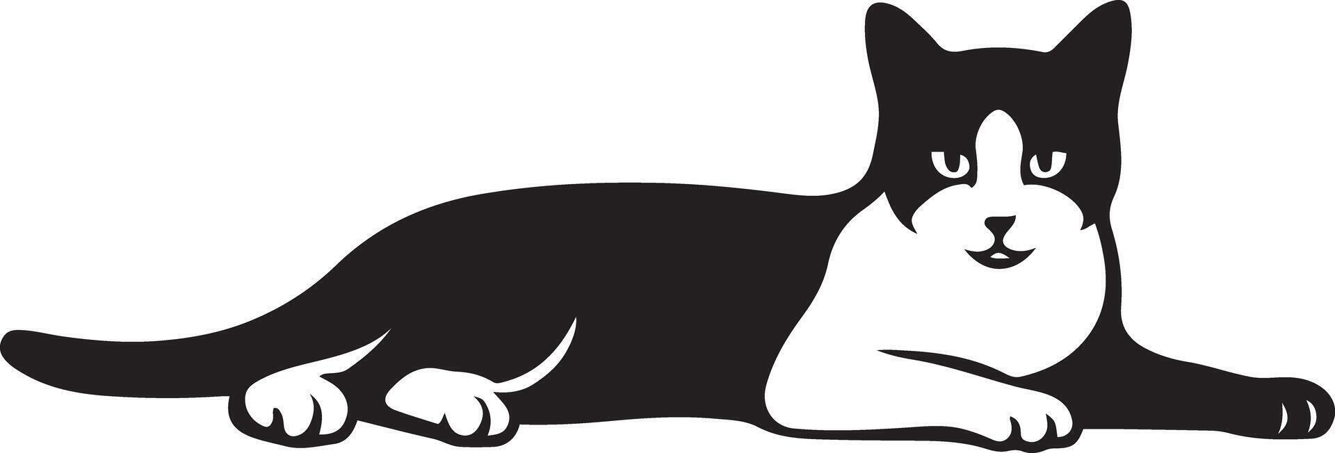 Lying cat silhouette black and white, Relaxed pet cat in simple silhouette vector