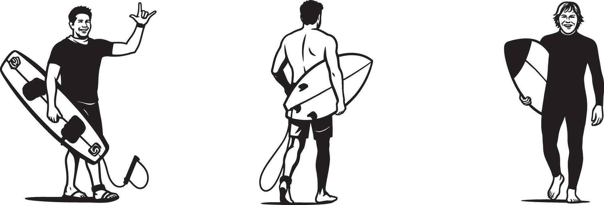 Active water sports with surfboards and wakeboards, Surf and wakeboard adventure illustration vector