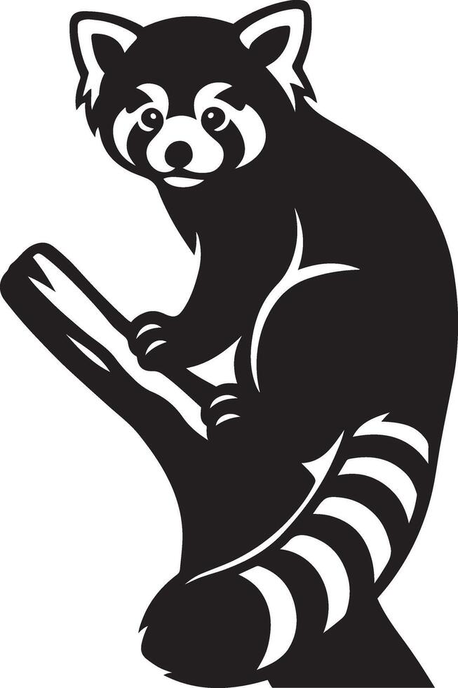 Red panda perched silhouette tree branch, Cute animal resting minimal art vector