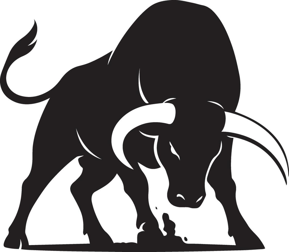 Bull silhouette powerful black design, Strong bull minimal line artwork vector