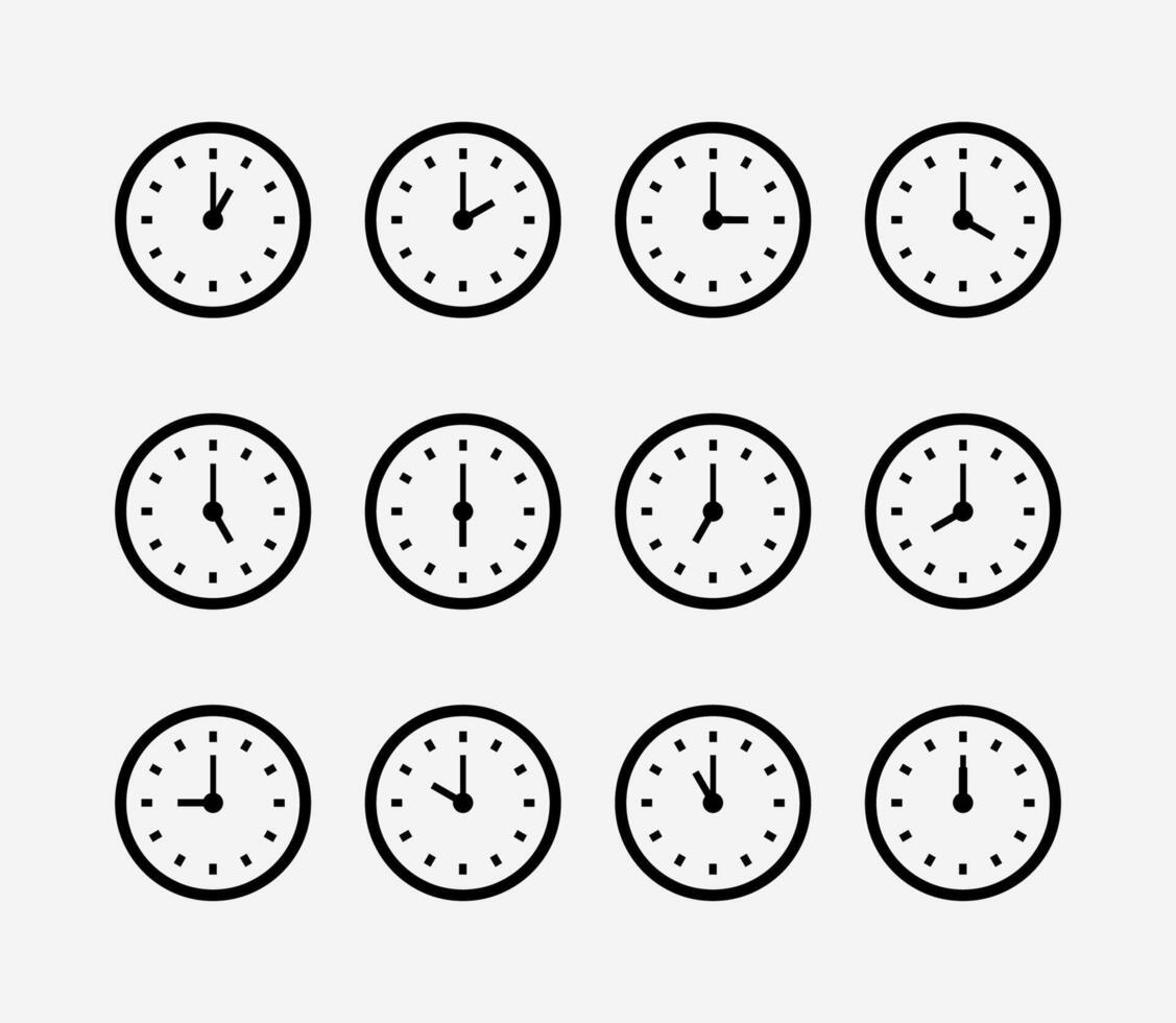 Set of analog clocks for every hour icon vector