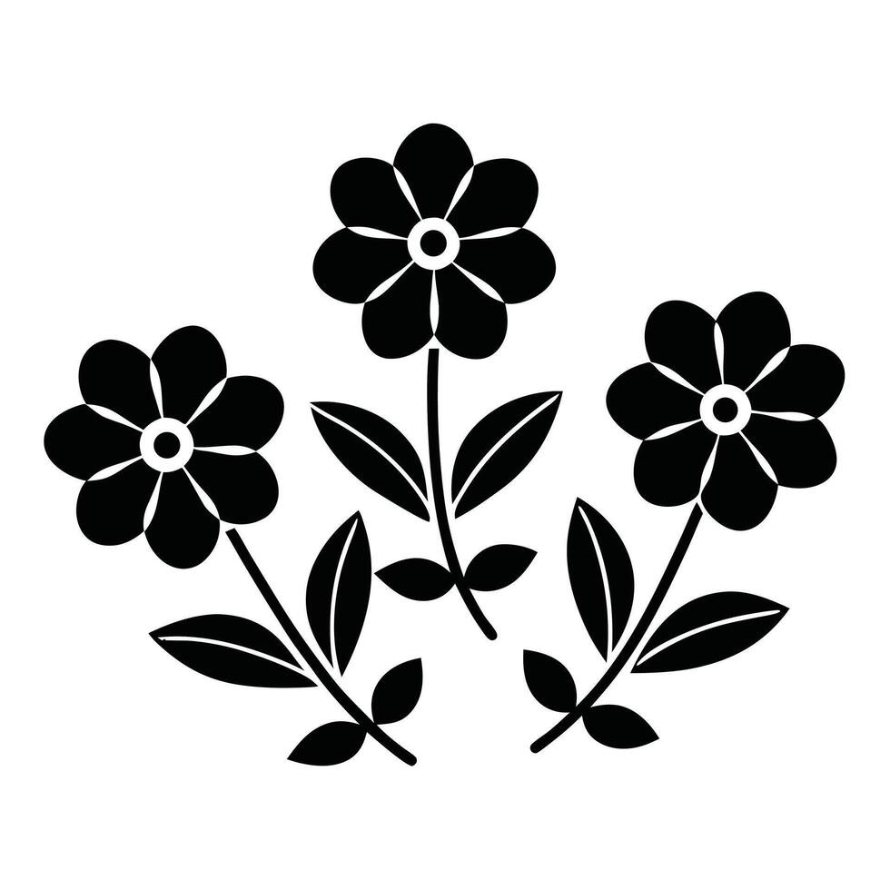 Simple black floral design three flowers minimalist botanical illustration vector