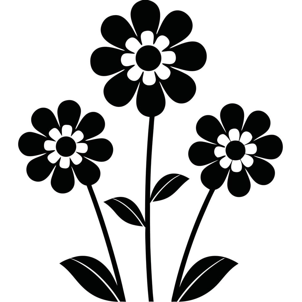 Three black and white flowers simple floral design vector