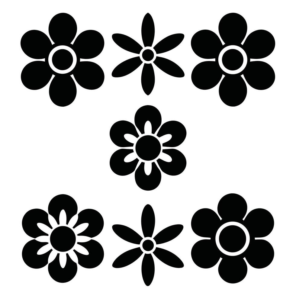 Collection of simple black flower silhouettes various shapes vector
