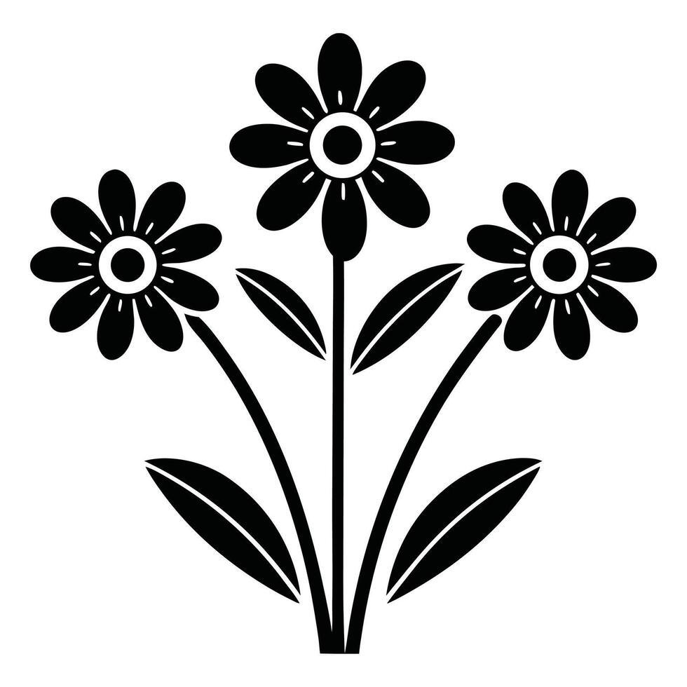 Three black silhouettes of simple flowers in a bouquet vector