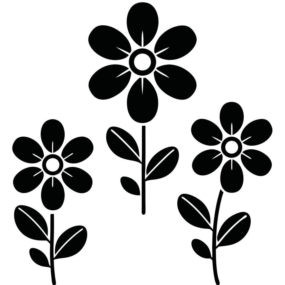 Simple black flower icons floral design elements vector