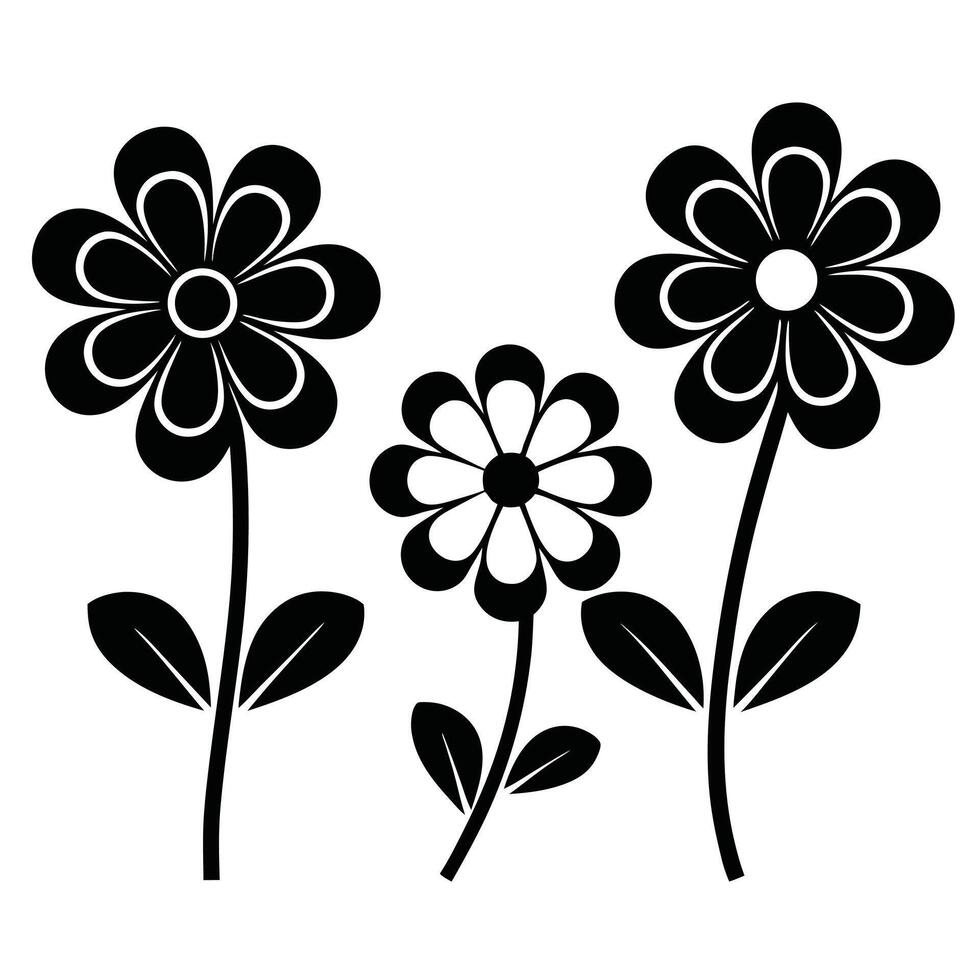 graphic illustration showcasing three elegant flower blooms in a monochromatic display, embodying the simplistic beauty of nature. vector