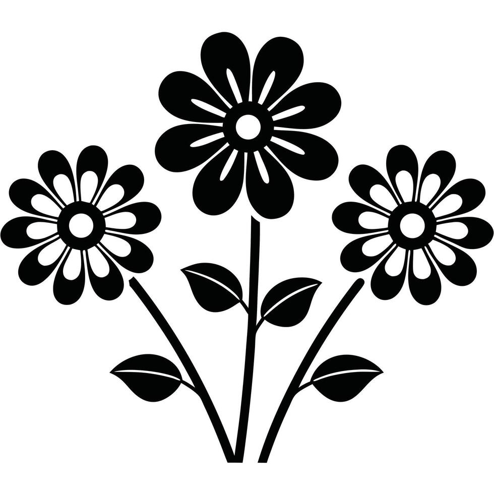 Simple black and white floral bouquet illustration vector