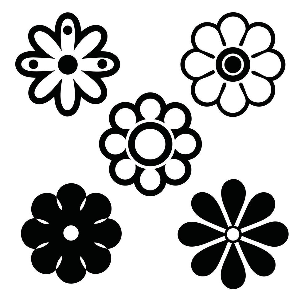 Simple black and white flower designs set graphic vector