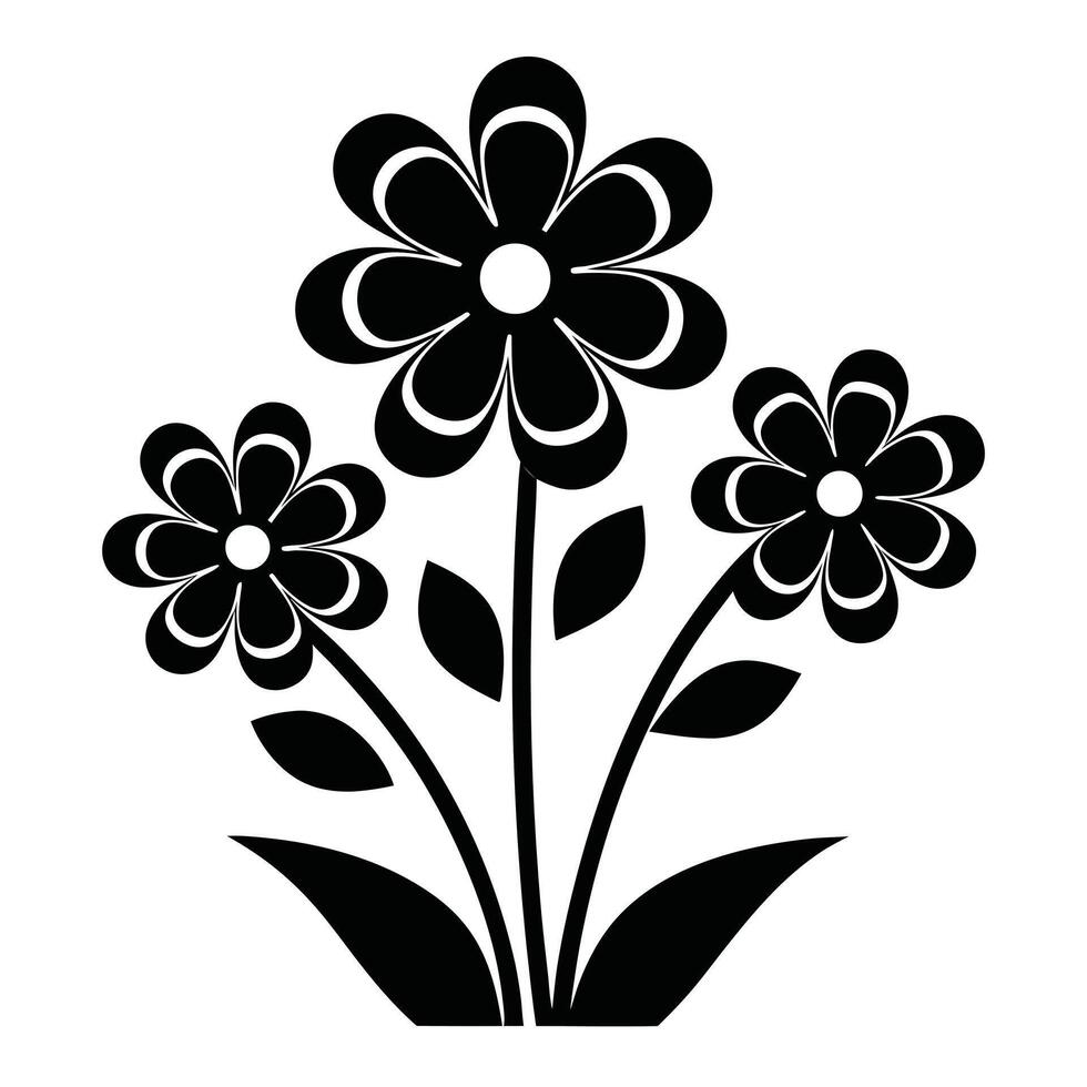 A minimalist, graphic illustration showcasing three elegant flower blooms in a monochromatic display, embodying the simplistic beauty of nature. vector