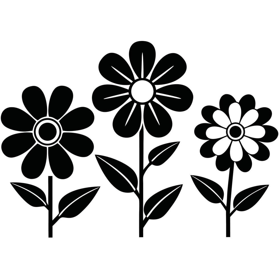 Simple black and white flower design three blooming flowers vector