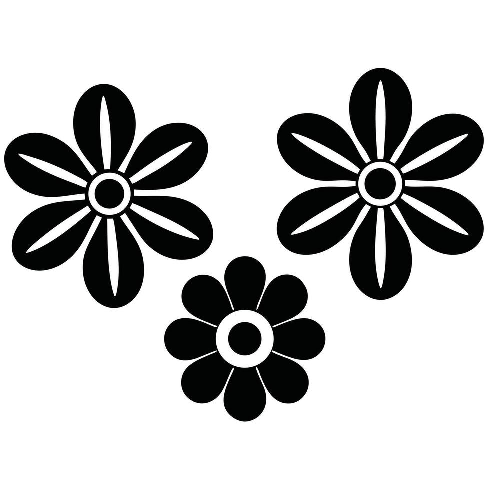 Three stylized black flowers on white background simple design vector