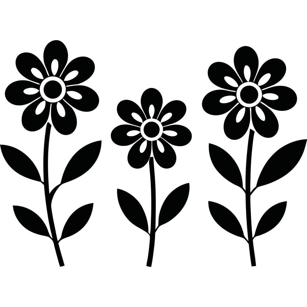 illustration showcasing three elegant flower blooms in a monochromatic display, embodying the simplistic beauty of nature. vector