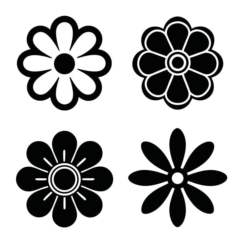 Simple black and white flower icons set design vector