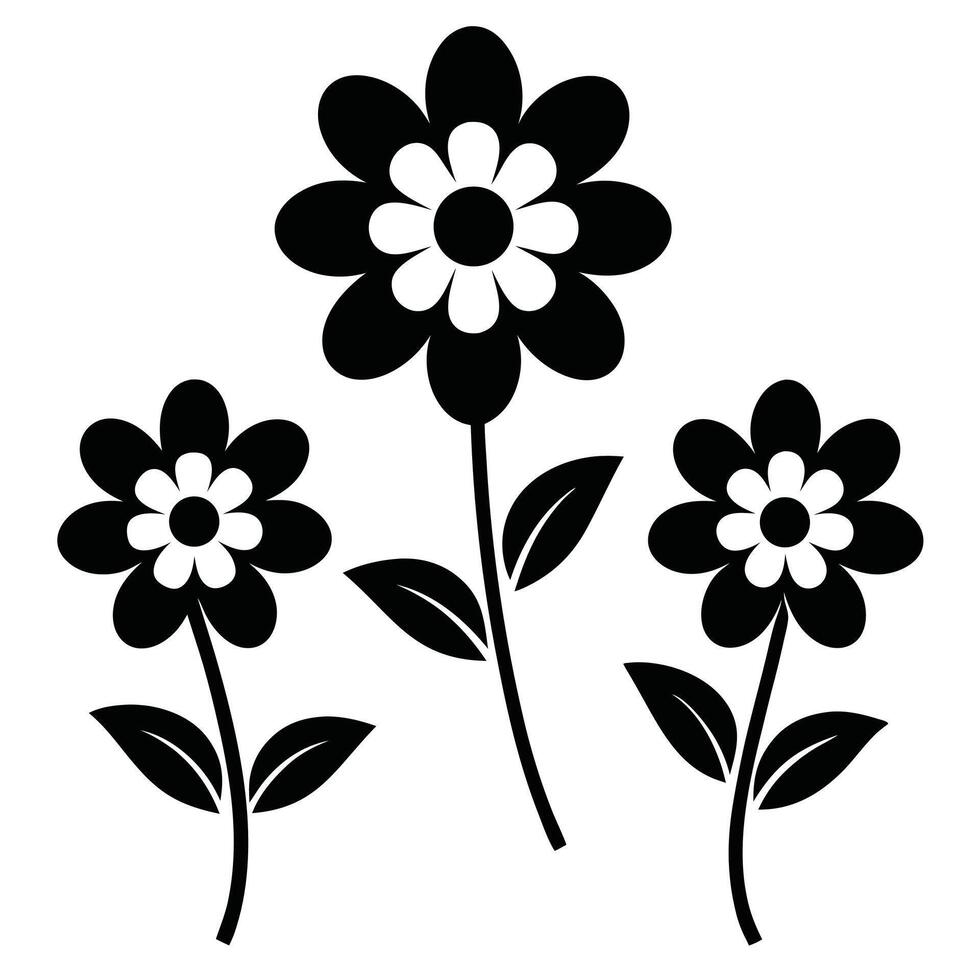 three stylized flowers, their petals and stems rendered in striking monochrome, showcasing the beauty of minimalist design. vector