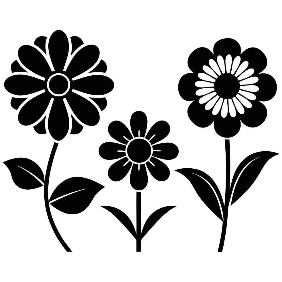 Black and white stylized floral design three flowers vector