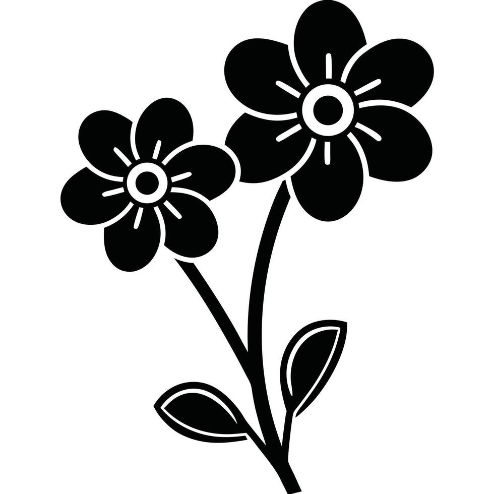 Simple black silhouette of two flowers on a stem vector