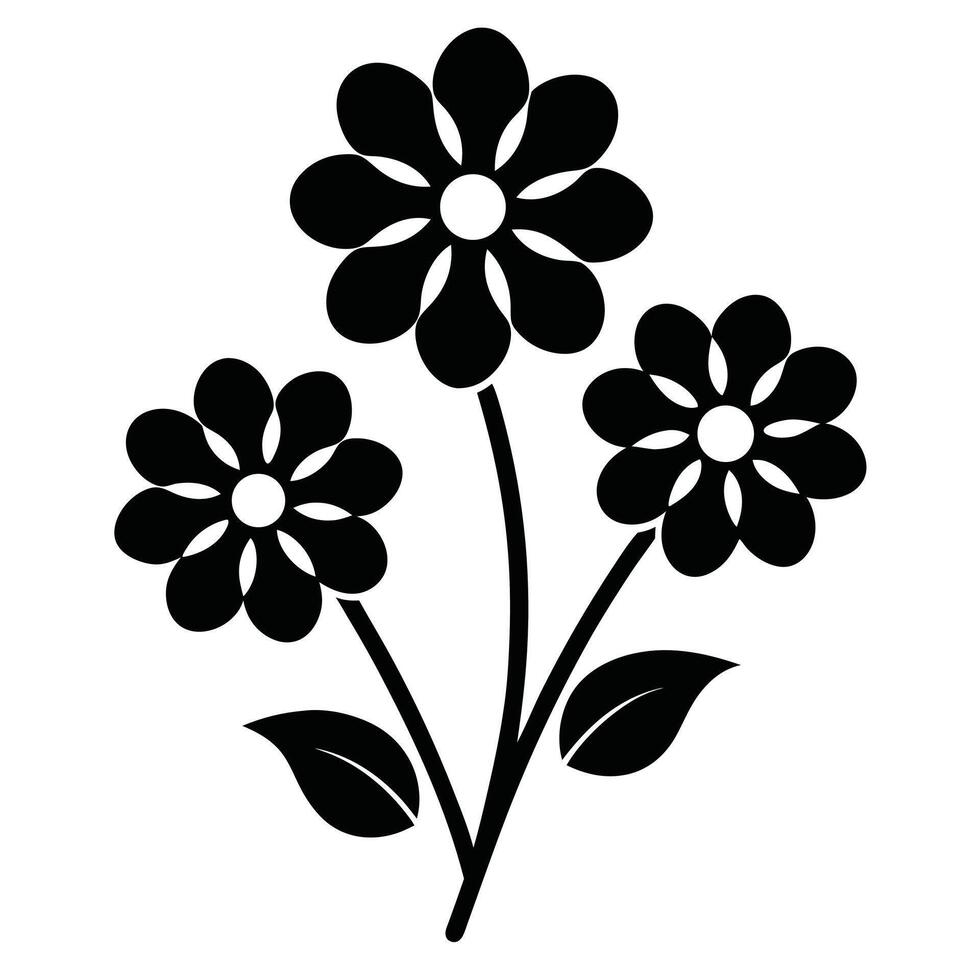 A graphic design featuring three stylized flower silhouettes with round petals and leaves, conveying simplicity and elegance. vector