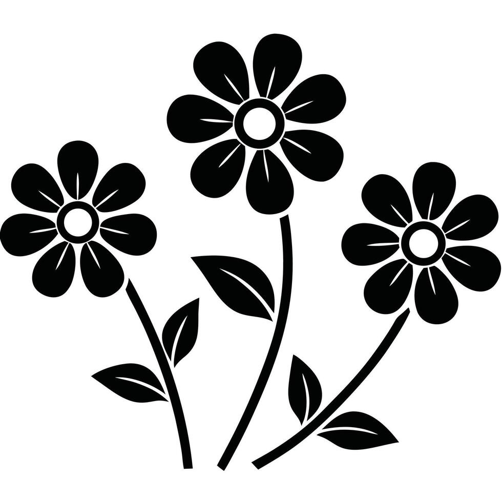 three stylized flower silhouettes with round petals and leaves, conveying simplicity and elegance. vector