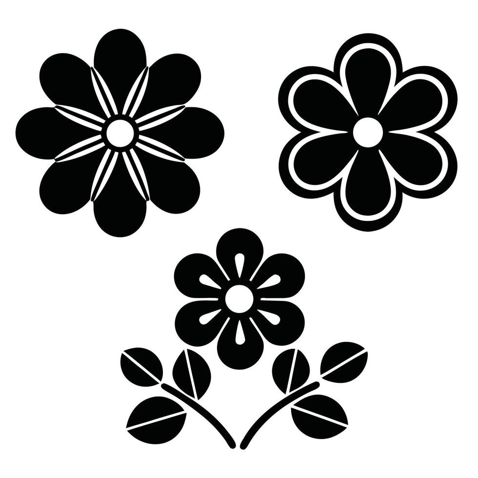Simple black and white floral design elements vector