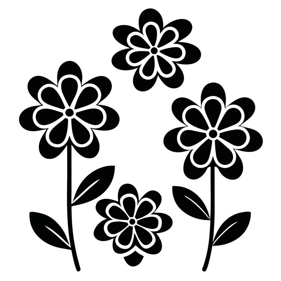 Simple black and white floral design four flowers vector