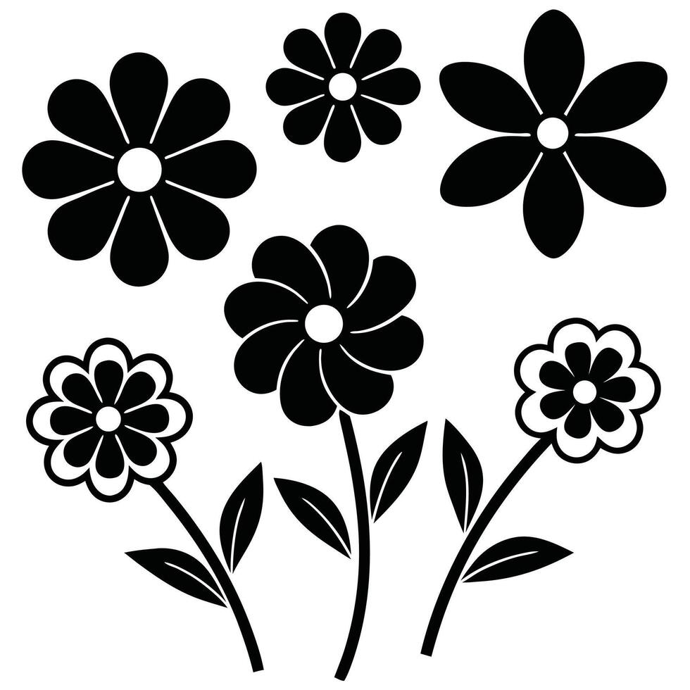 Black and white simple flower design graphic vector
