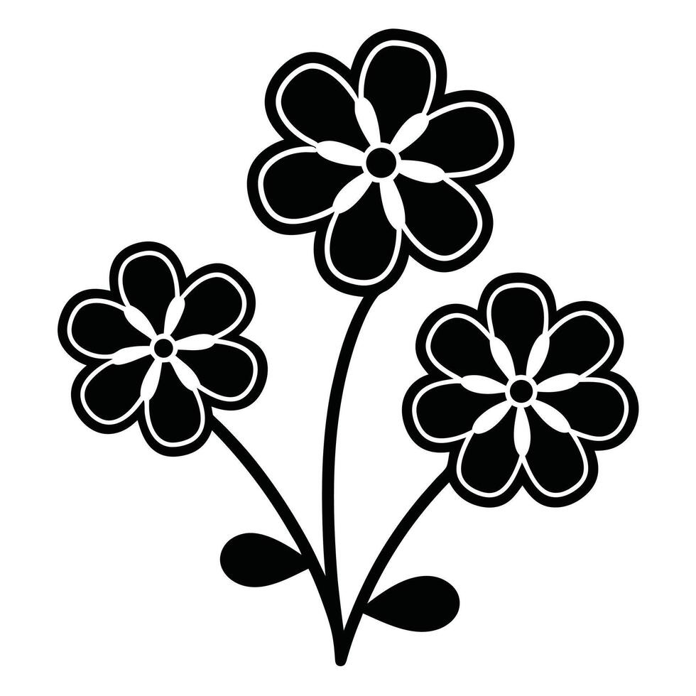 Simple black and white floral design three flowers vector