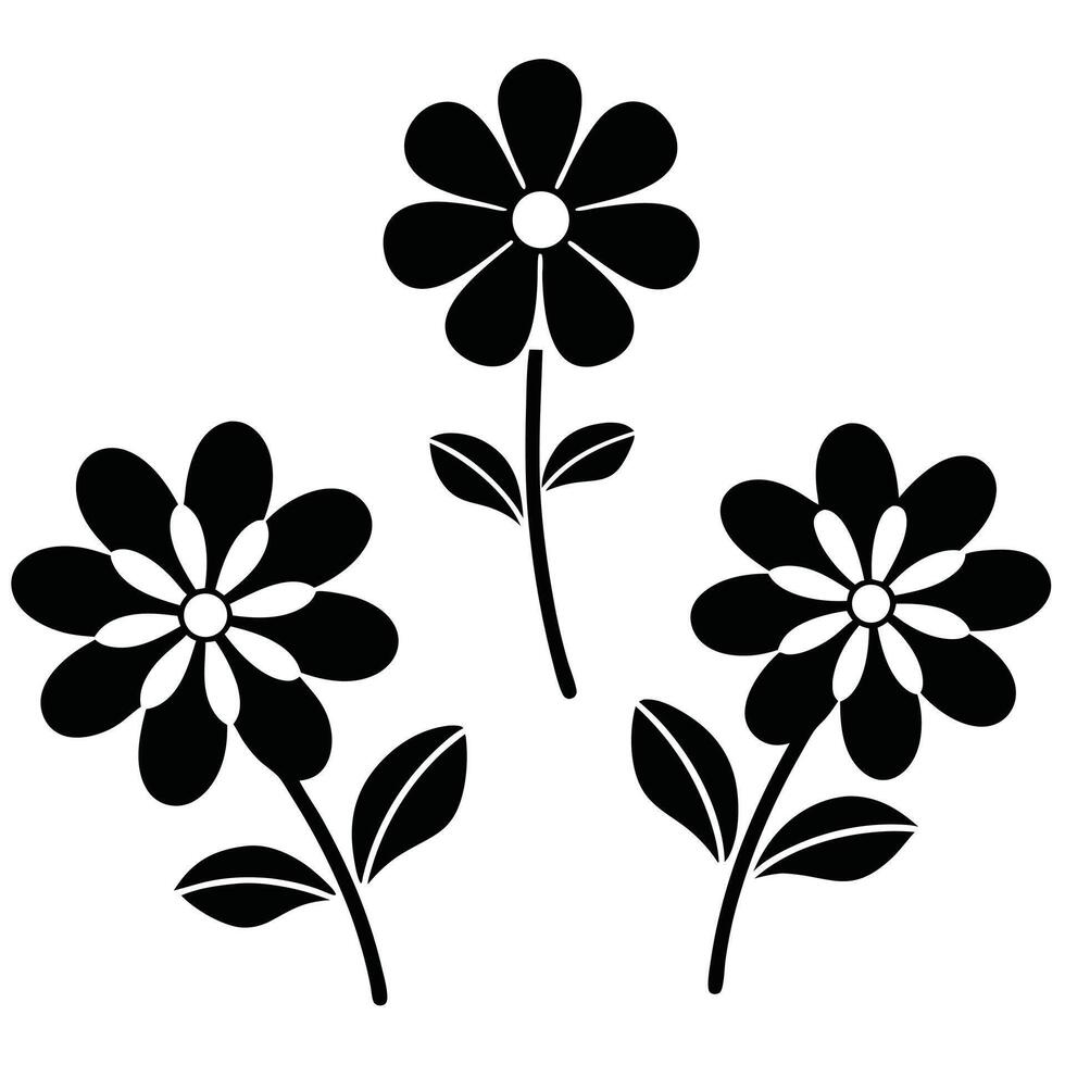 Three simple black and white flowers floral design element vector