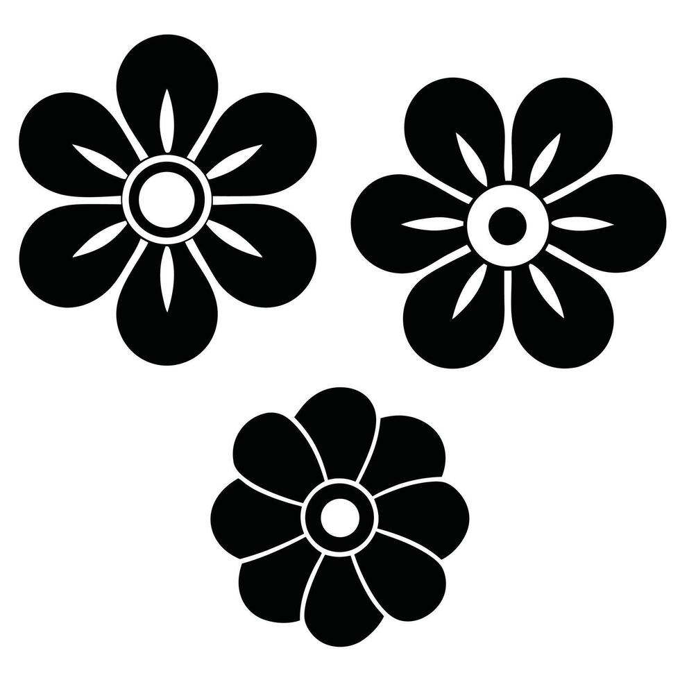 Three simple black flower icons floral design elements vector