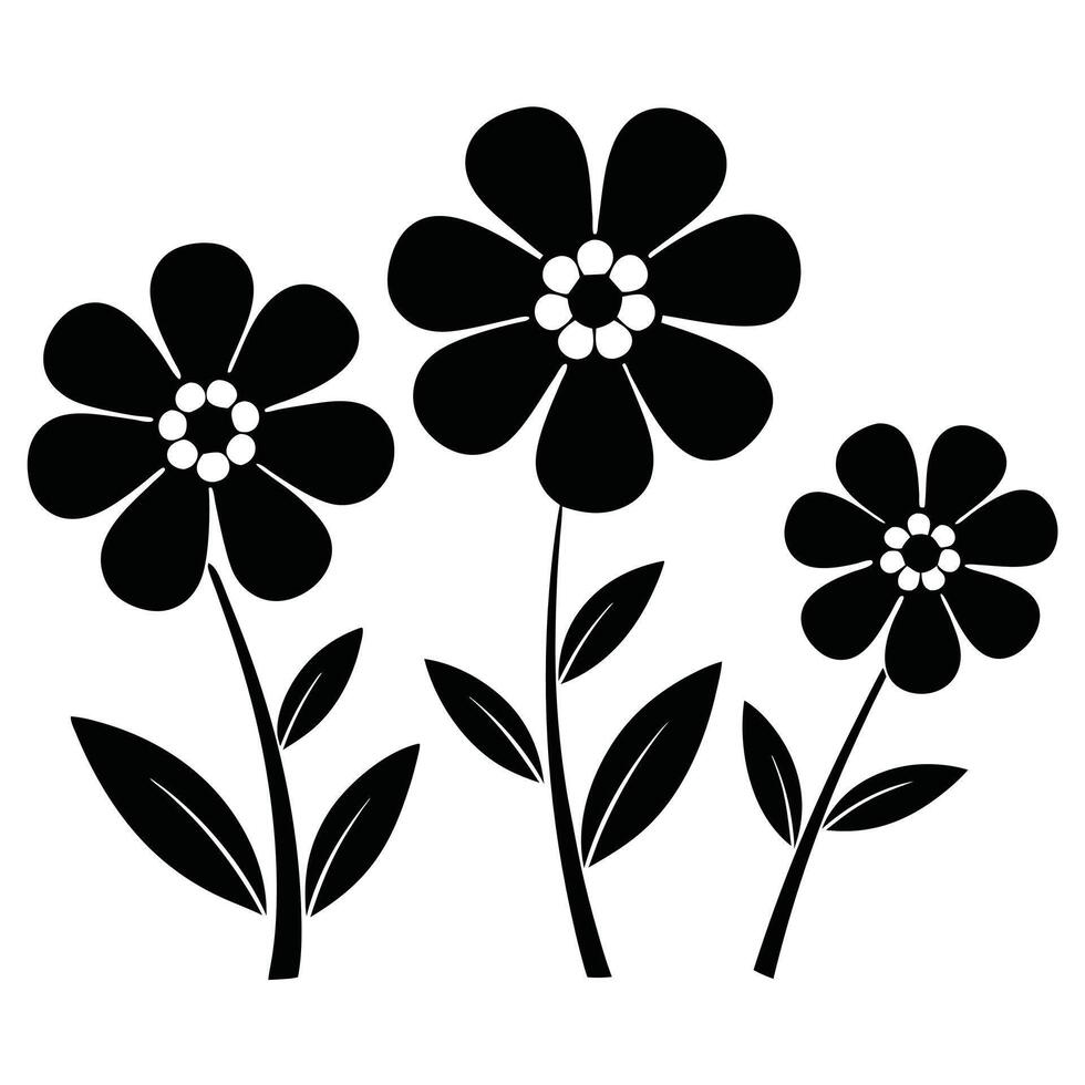 A simple yet elegant composition of three stylized flowers, their petals and stems rendered in striking monochrome, showcasing the beauty of minimalist design. vector