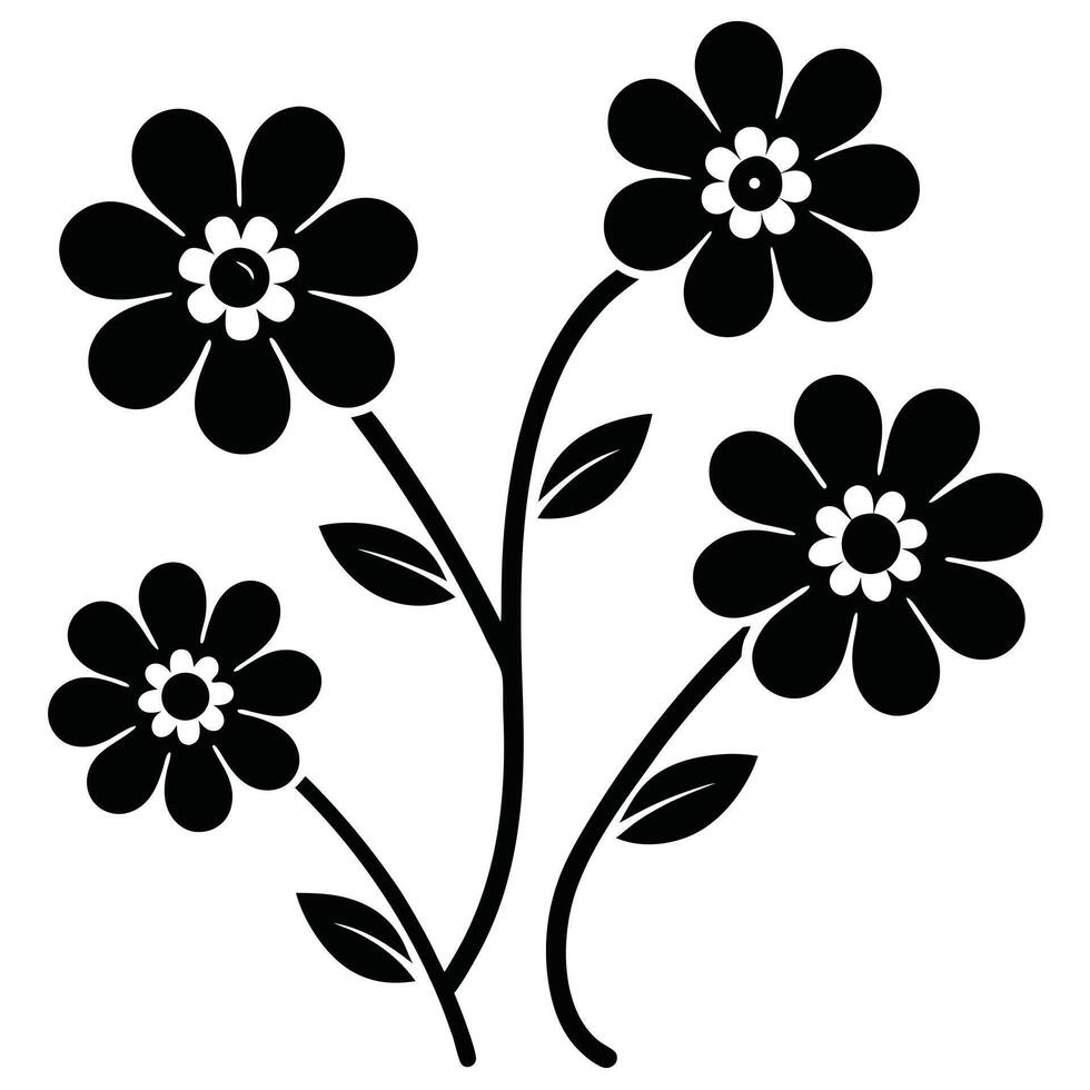 Black and white floral design simple flower illustration vector