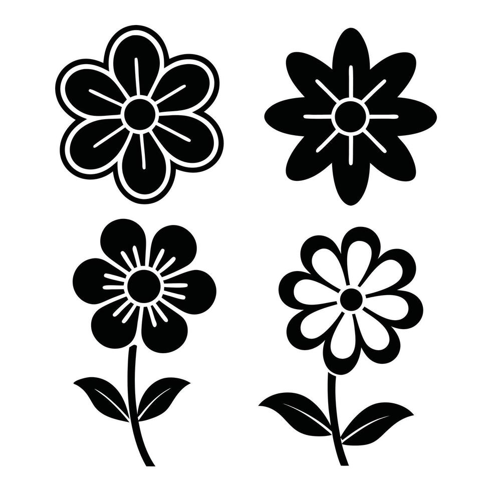 Simple black and white flower icons set design elements vector