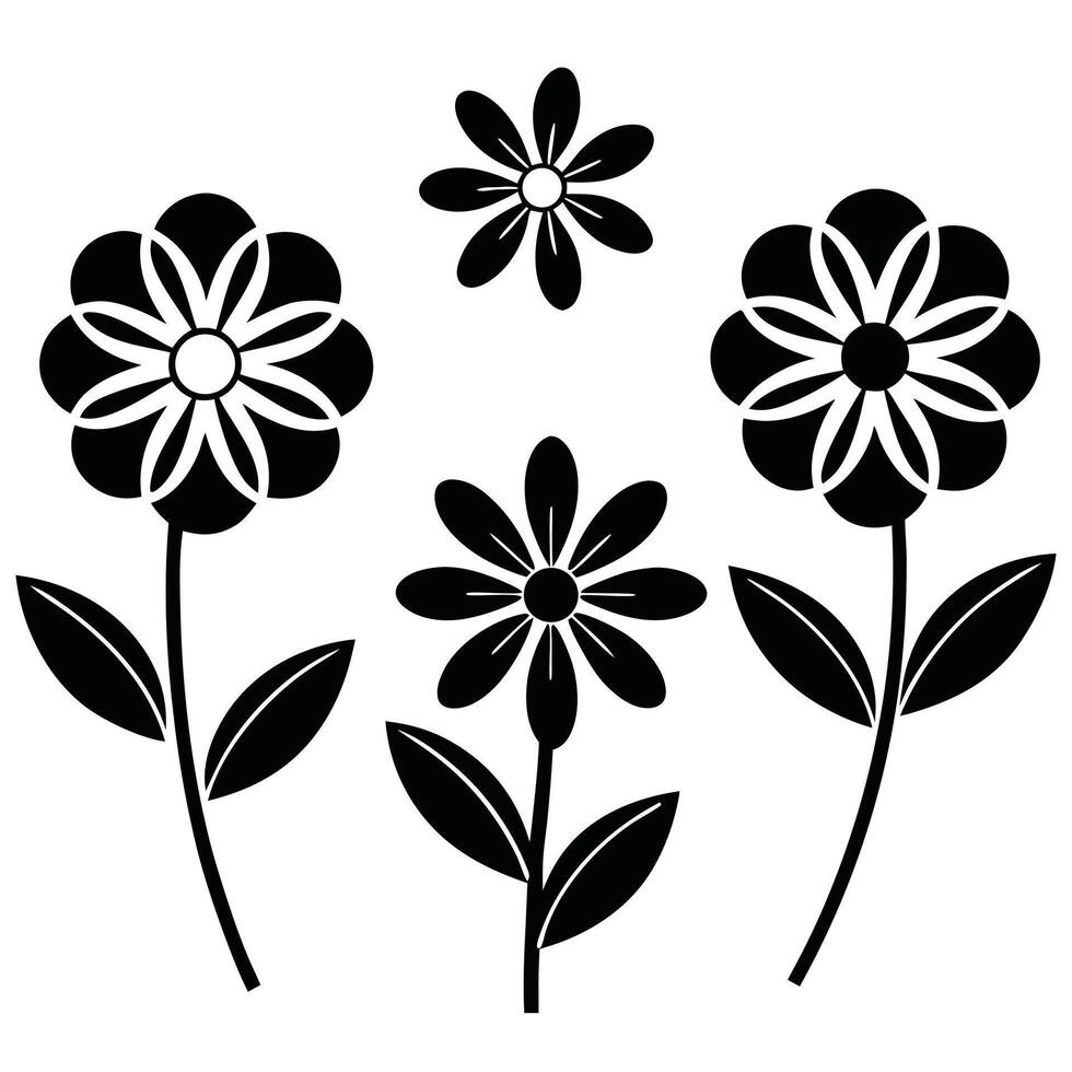 Black and white stylized flower illustrations floral design elements vector