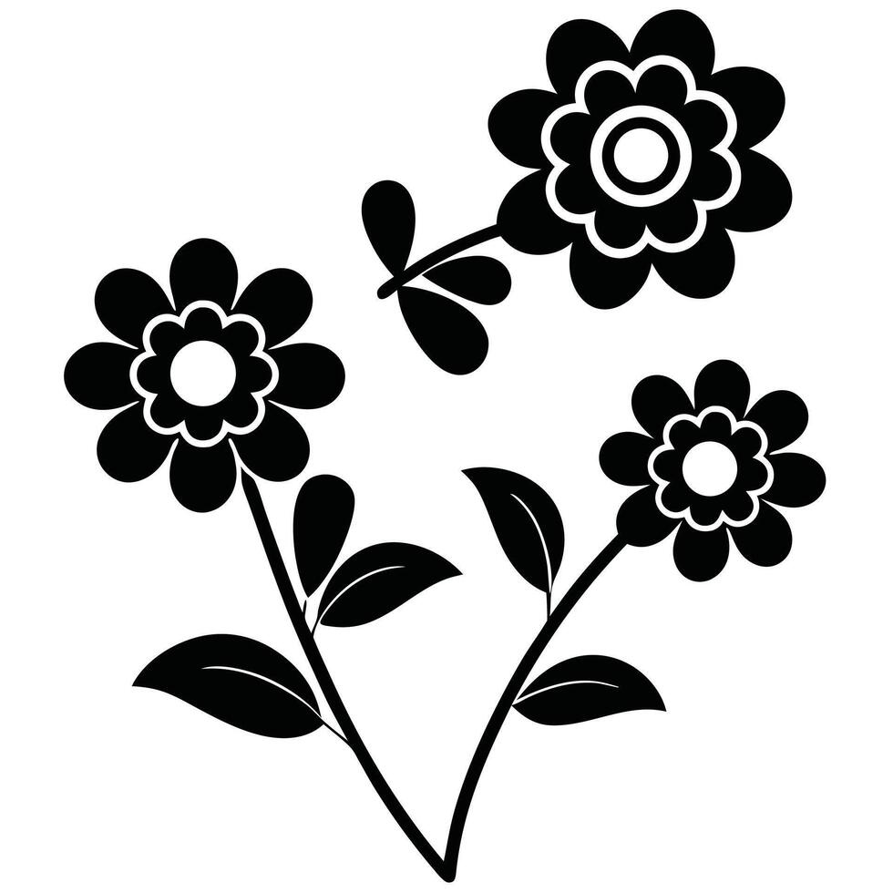 Black and white floral design simple flowers botanical illustration vector