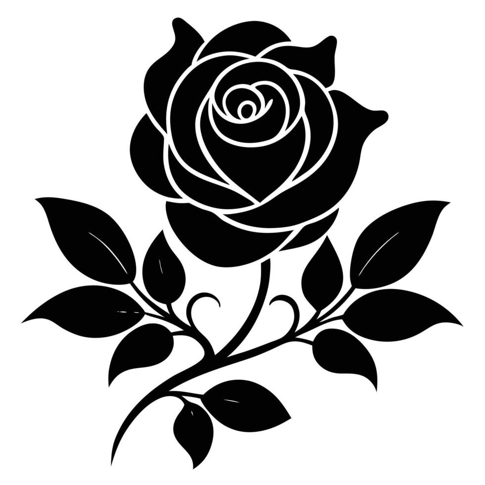 Elegant black silhouette rose flower botanical illustration vector